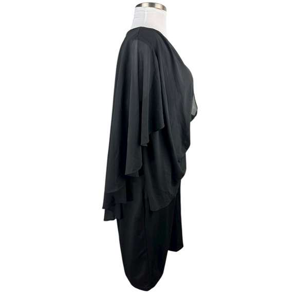 Hanna Nikole Black Chiffon Dress Rhinestone Drape Cape Overlay Formal Size 18w - Picture 13 of 14